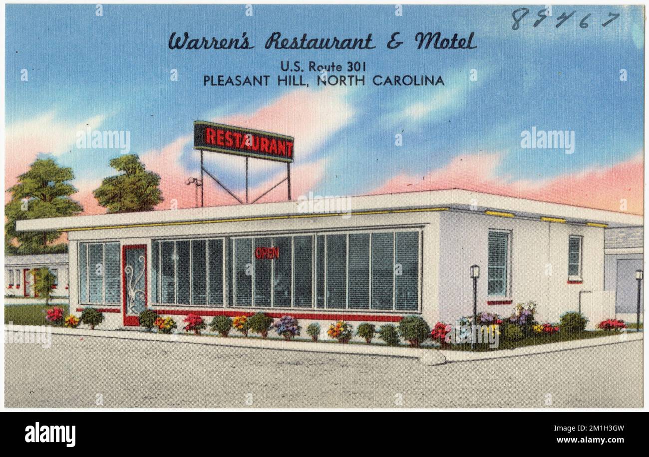 Warren's Restaurant & Motel, U.S. Route 301, Pleasant Hill, North Carolina , Motels, Restaurants, Tichnor Brothers Collection, postcards of the United States Stock Photo