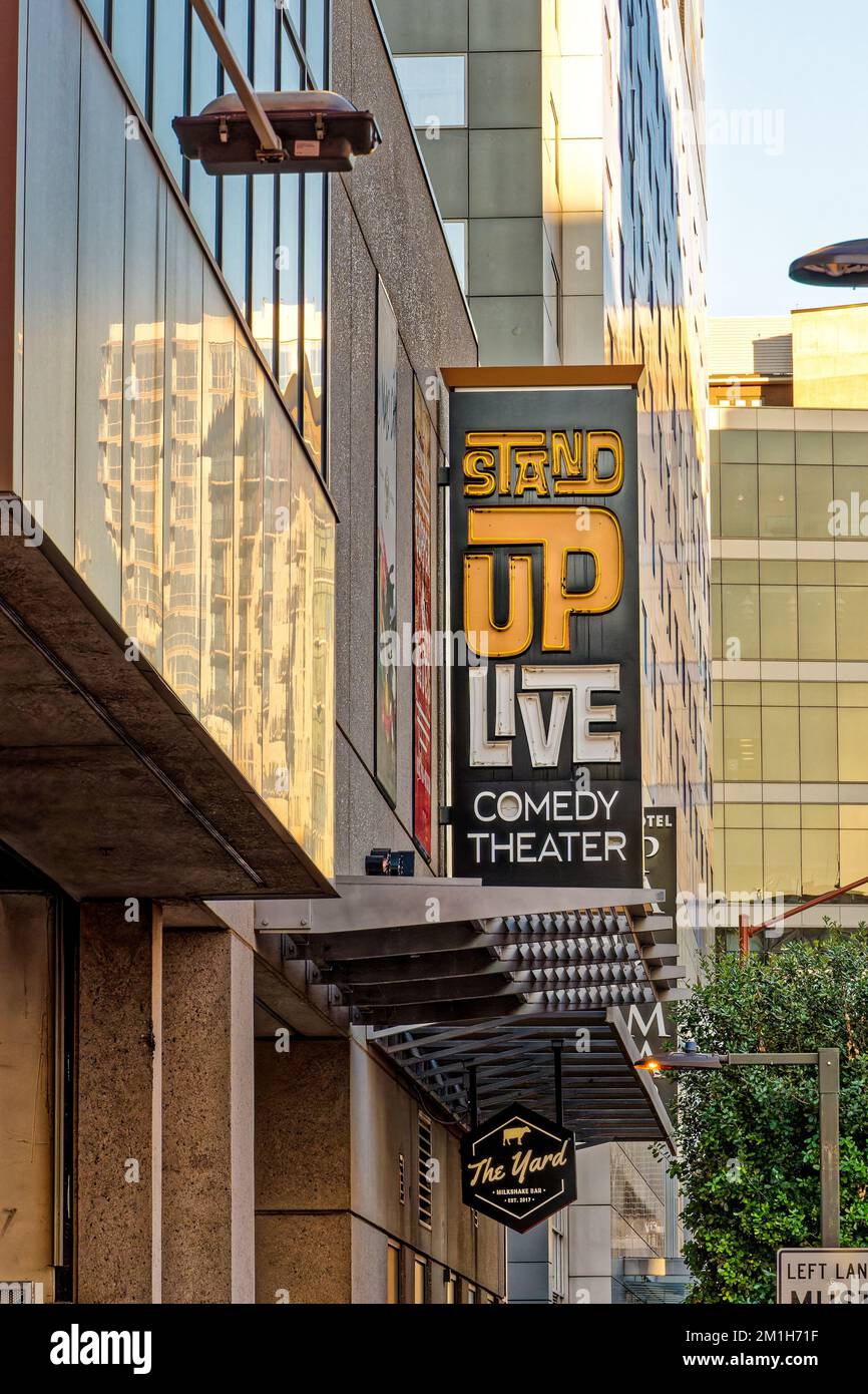 Phoenix, AZ - Nov. 10, 2022: Stand Up Live Comedy Club and Dinner Theater is located in downtown Phoenix at Cityscape. Stock Photo