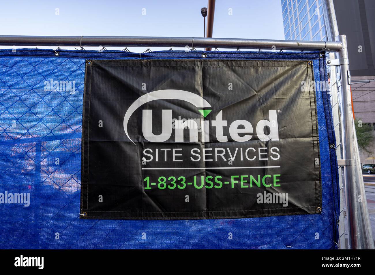 Phoenix, AZ - Nov. 11, 2022: United Site Services is the nation's leading provider of temporary fencing and portable restroom facilities. Stock Photo