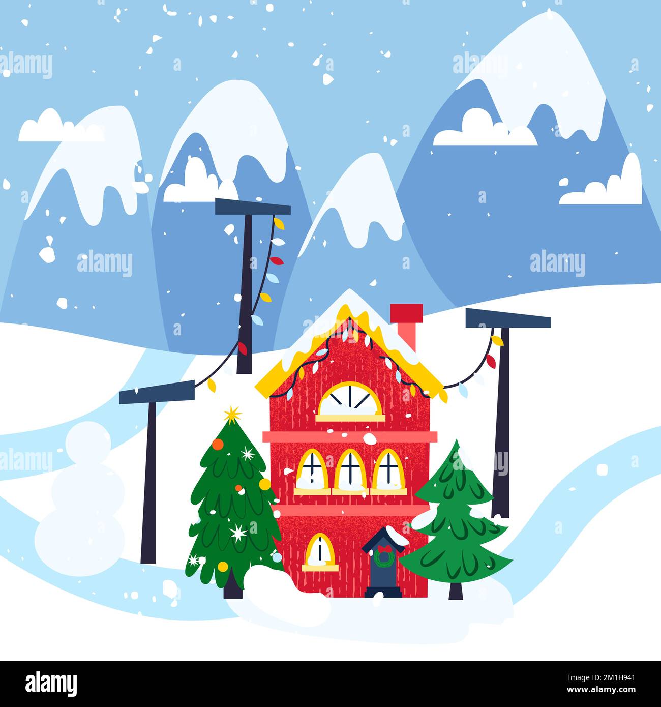 Winter House in Mountains Stock Vector
