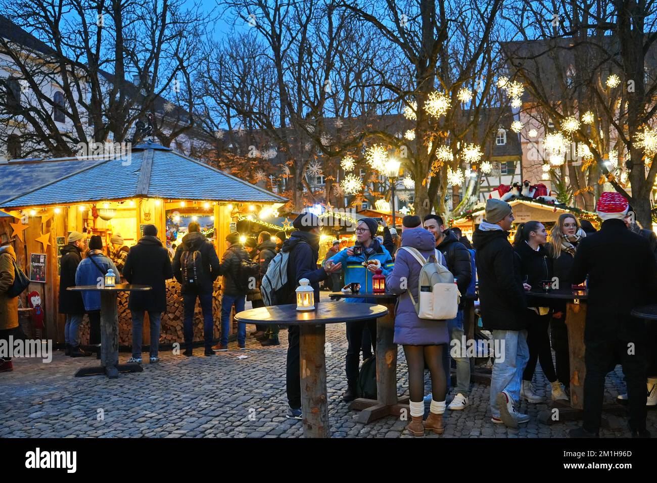 Christmas market in the Munsterplatz, near the Basel cathedral. Basel, Switzerland - December 2022 Stock Photo