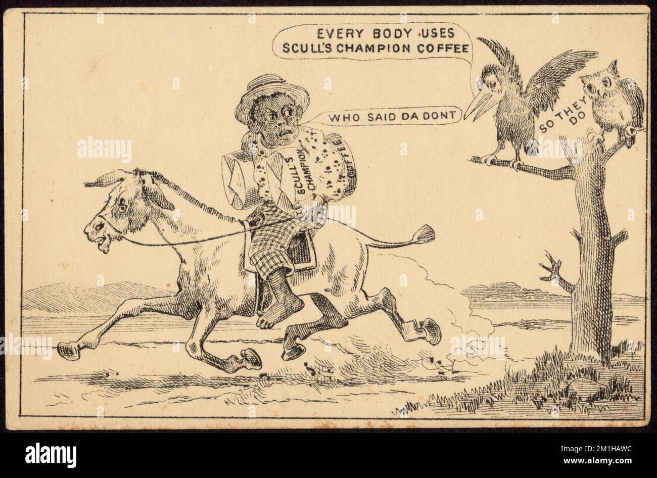 Advertising trade card for Scull’s Coffee late 1800s, Black Americana Advertising trade card for Scull’s Coffee late 1800s, Black Americana