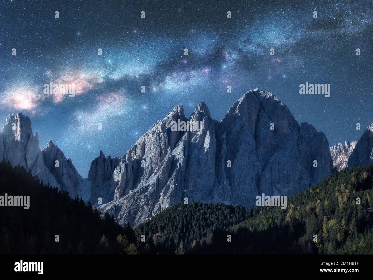 Milky Way over beautifull rocks at starry night in summer Stock Photo