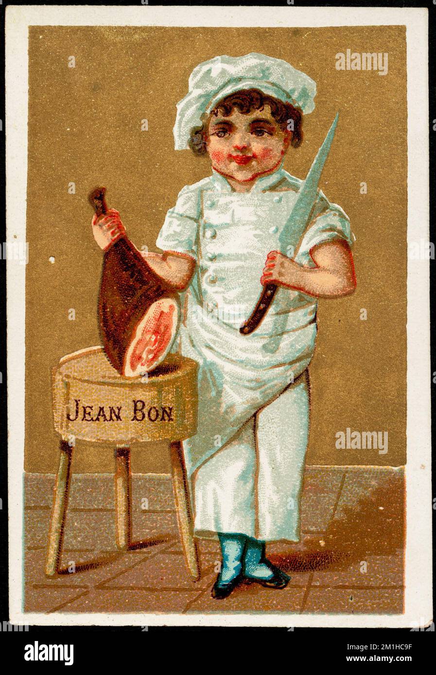 Jean Bon , Boys, Knives, Meat, 19th Century American Trade Cards Stock