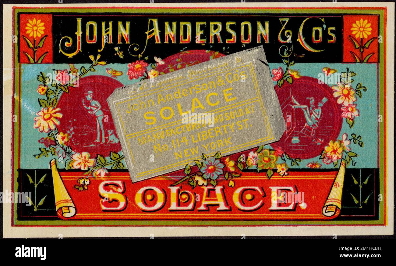 John Anderson & Co.'s Solace , Smokeless tobacco, 19th Century American  Trade Cards Stock Photo