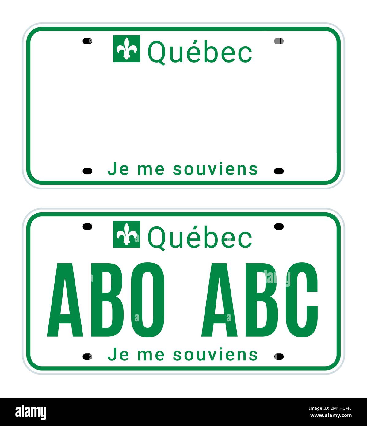 Quebec license number plate registration canada. New quebec license metal code Stock Vector