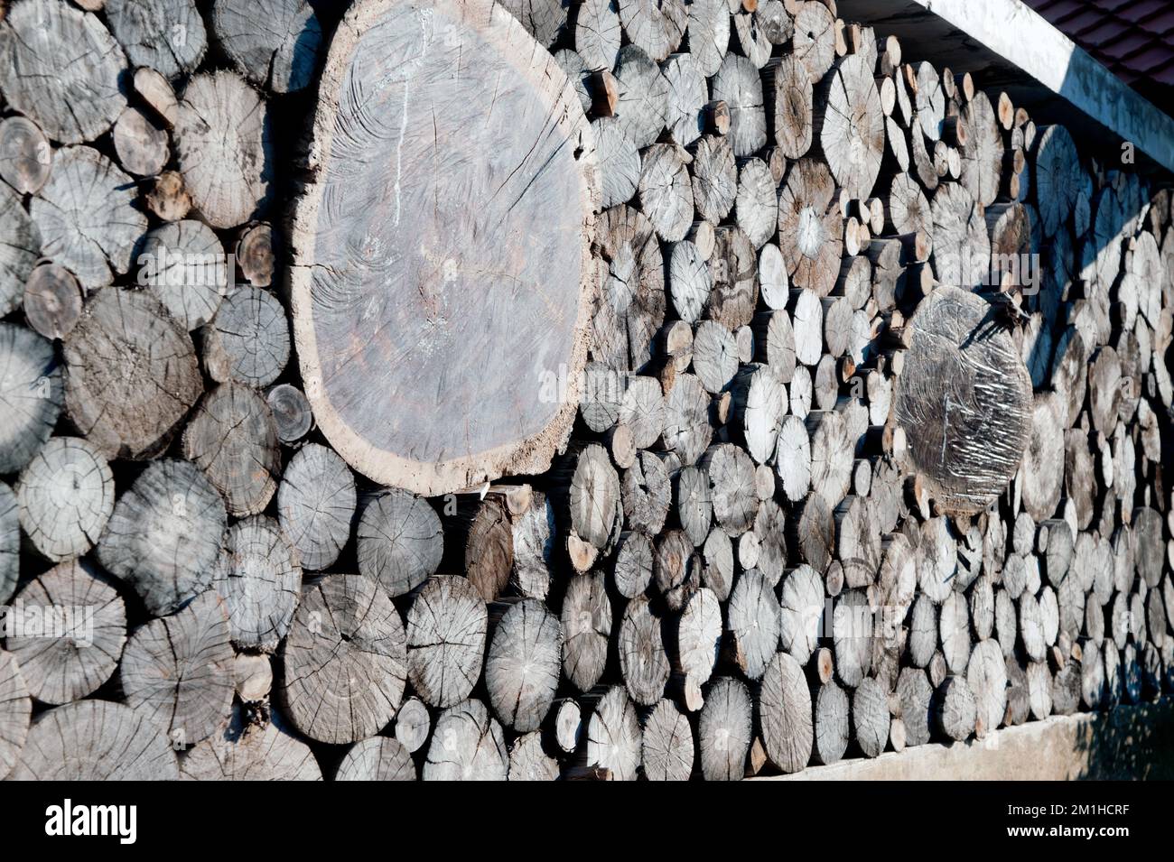 Texture and background of wooden decorated of a wall building Stock