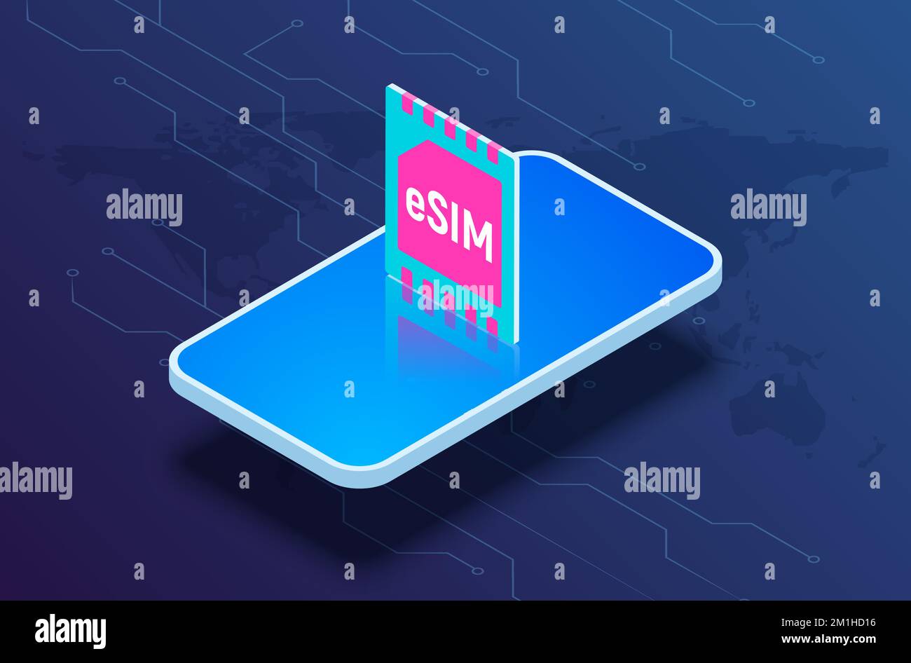 Esim technology digital card microchip phone gsm mobile vector concept ...