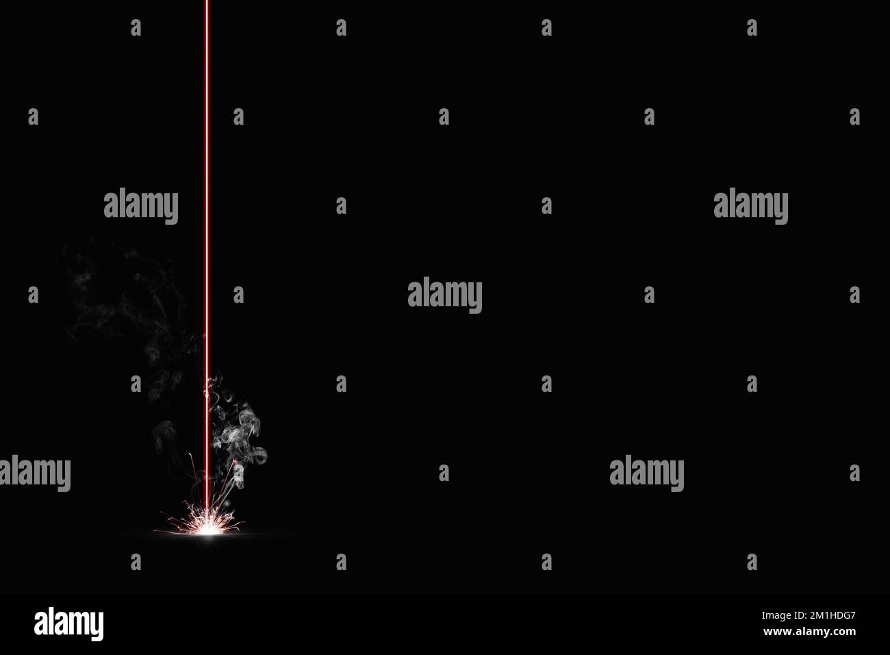 red laser burning something - black background - illustration Stock Photo