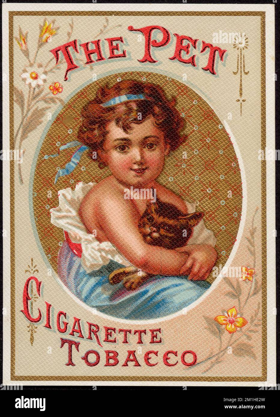 cats and tobacco The pet, cigarette tobacco. , Girls, Cats, Cigarettes, 19th Century  American Trade Cards Stock Photo