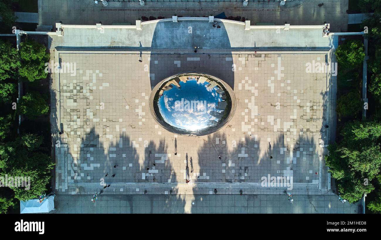 Looking down from above of Cloud Gate The Bean in Chicago Millennium