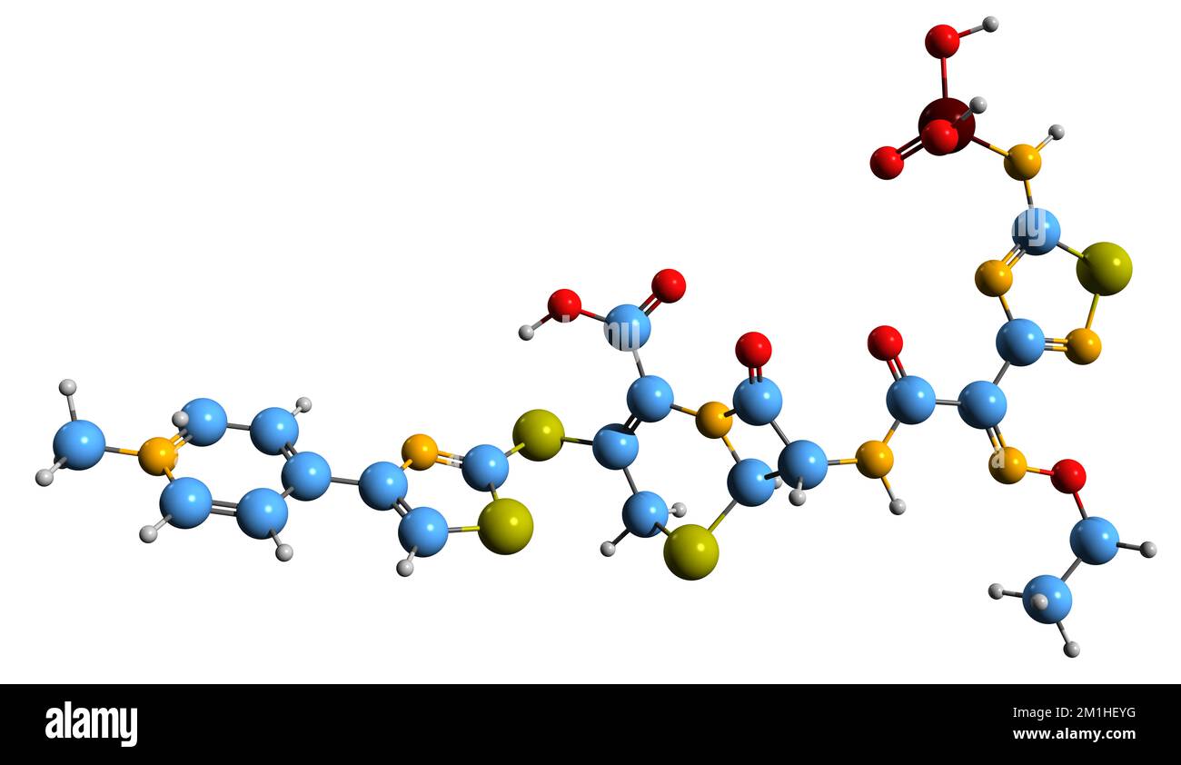3D image of Ceftaroline fosamil skeletal formula - molecular chemical structure of  cephalosporin antibiotic isolated on white background Stock Photo