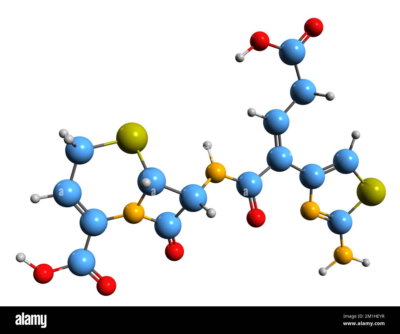 3D image of Ceftibuten fosamil skeletal formula - molecular chemical structure of  cephalosporin antibiotic isolated on white background Stock Photo