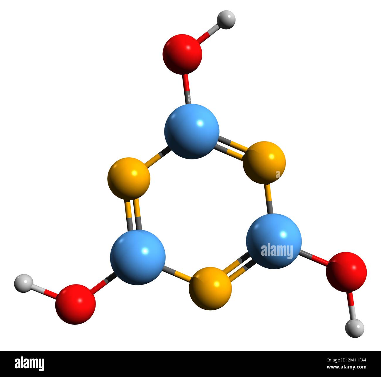 3D image of Cyanuric acid skeletal formula - molecular chemical structure of Pseudocyanuric acid isolated on white background Stock Photo