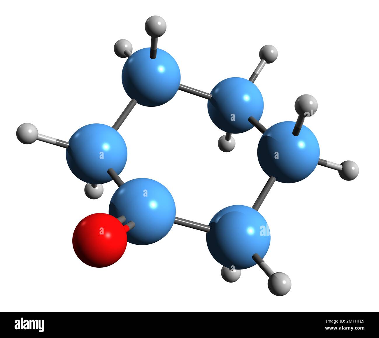 3D image of Cyclohexanone skeletal formula - molecular chemical structure of ketohexamethylene isolated on white background Stock Photo