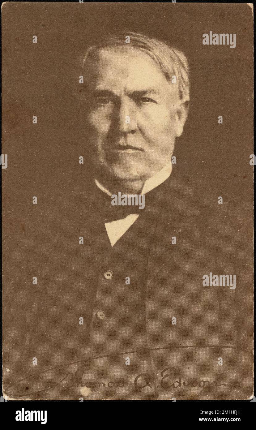 Thomas A. Edison , Men, Phonographs, Sound recordings, 19th Century American Trade Cards Stock Photo