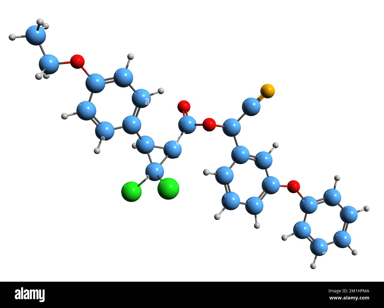 3D image of Cycloprothrin skeletal formula - molecular chemical structure of Cyclosal isolated on white background Stock Photo