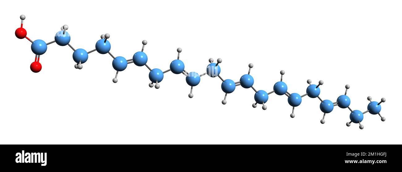 3D image of Eicosapentaenoic acid skeletal formula - molecular chemical structure of  omega-3 fatty acid isolated on white background Stock Photo