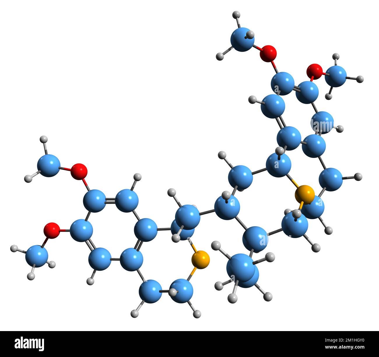 3D image of Emetine skeletal formula - molecular chemical structure of anti-protozoal medication isolated on white background Stock Photo