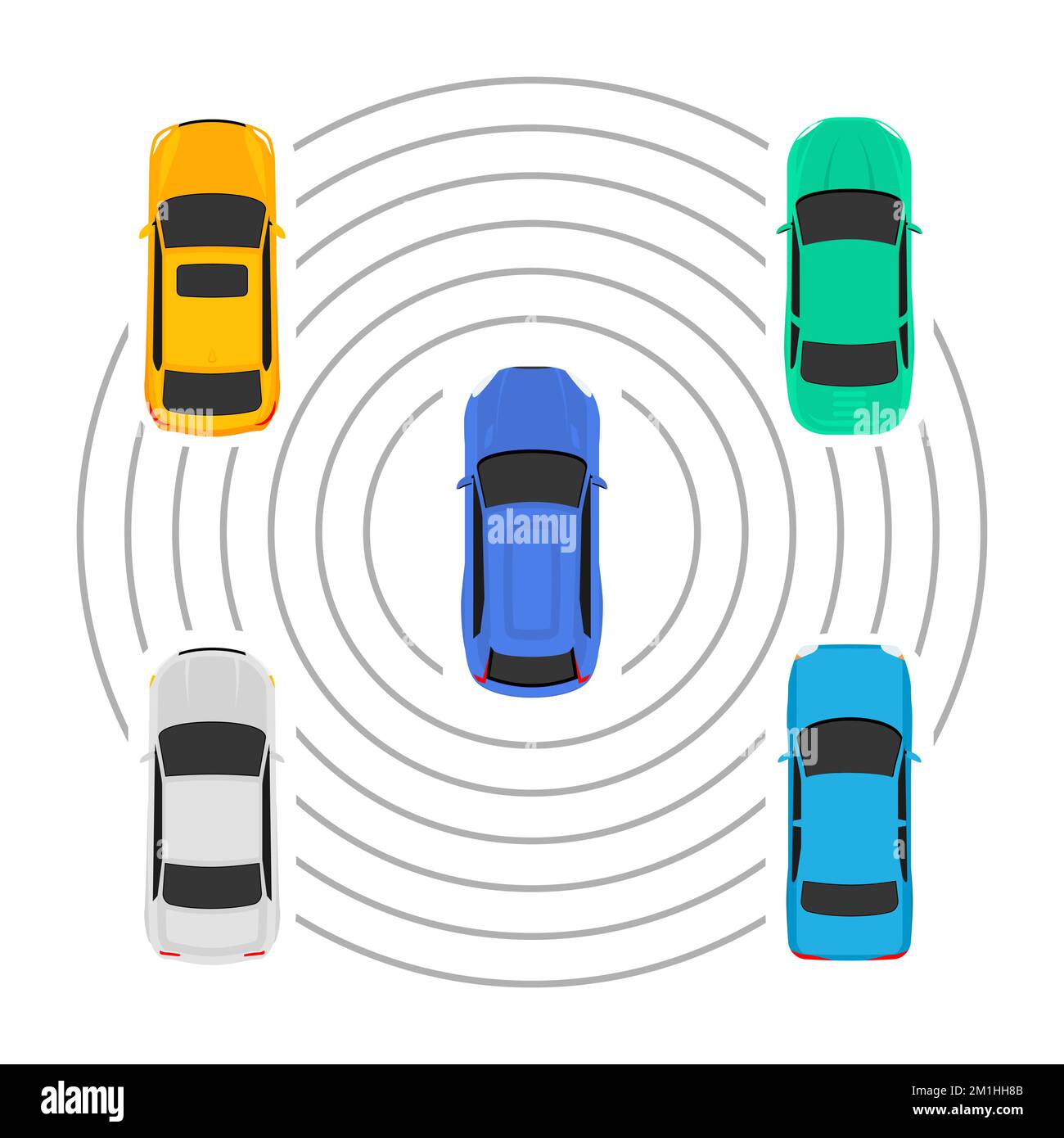 Autonomous car top view futuristic system guidance above. Autonomous