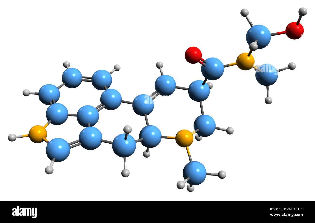 3D image of Ergometrine skeletal formula - molecular chemical structure of  ergonovine isolated on white background Stock Photo