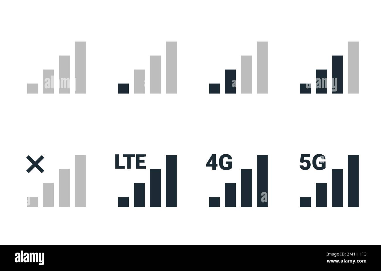 Signal strength 4g mobile phone reception bar icon. 5g signal strength