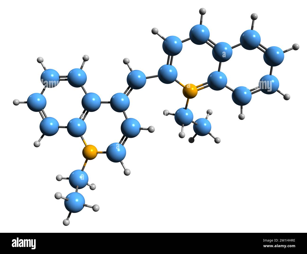 3D image of Isocyanine iodide skeletal formula - molecular chemical structure of methine dye Pseudoisocyanine iodide isolated on white background Stock Photo
