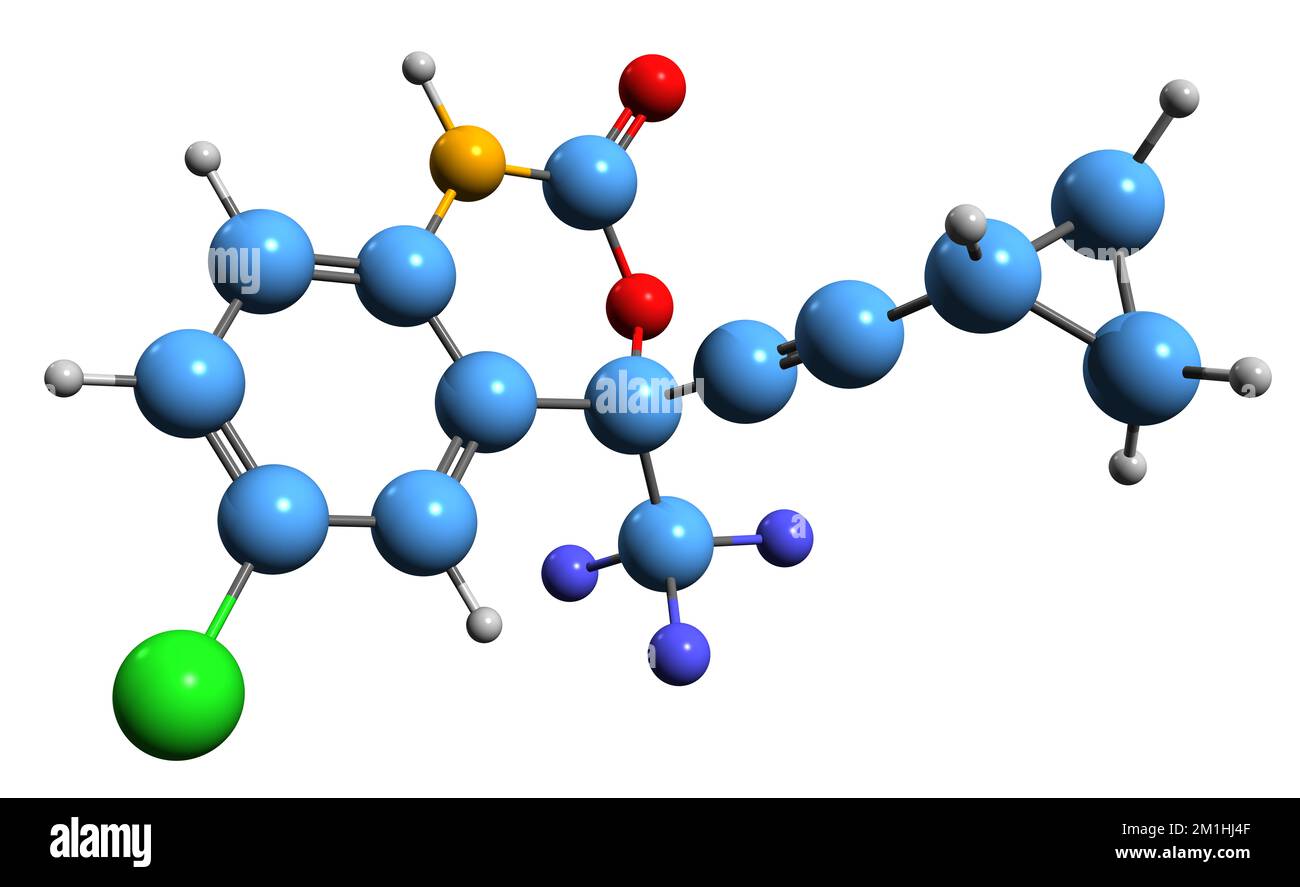 3D image of Efavirenz skeletal formula - molecular chemical structure of  antiretroviral medication isolated on white background Stock Photo