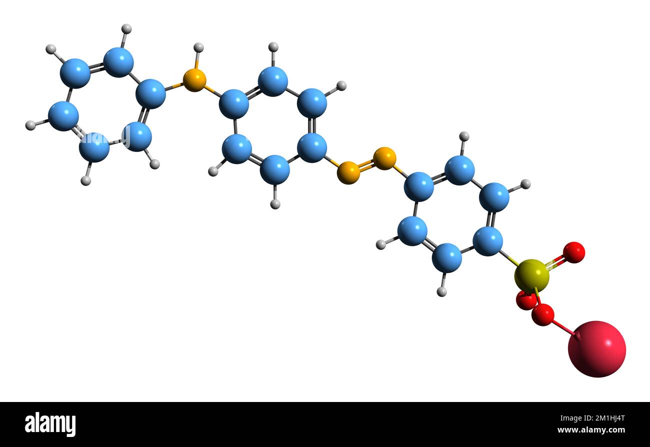 3D image of Tropaeolin 00 skeletal formula - molecular chemical structure of Acid Orange 5 isolated on white background Stock Photo