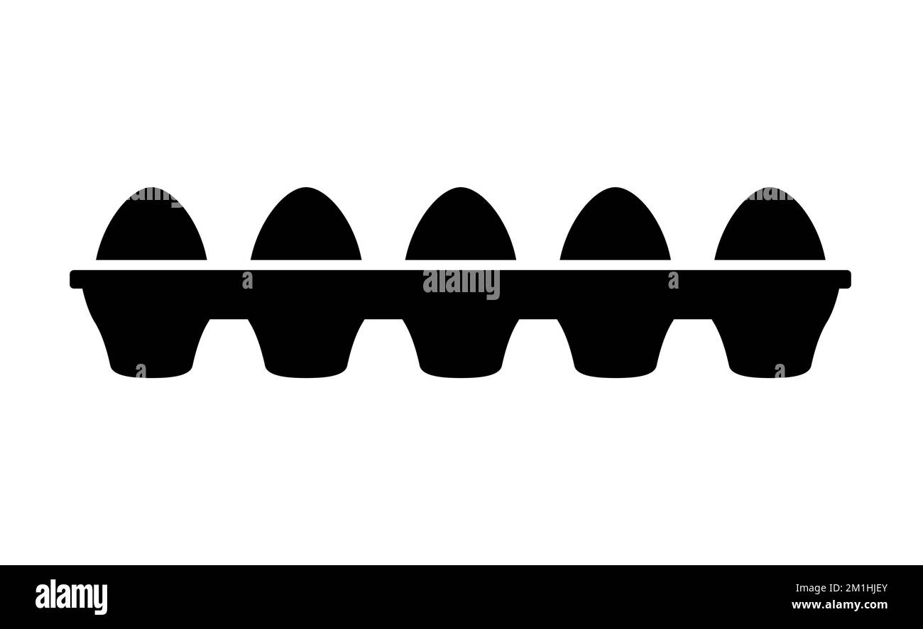 Vector egg carton pack. Eggs container box cooking food cardboard black icon. Stock Vector