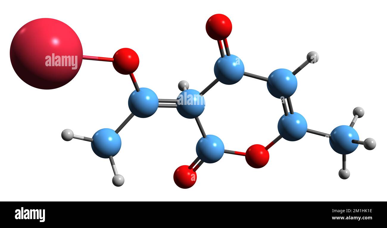 3D image of Sodium dehydroacetate skeletal formula molecular chemical