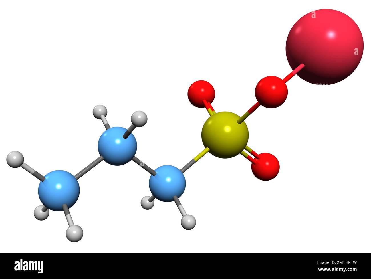 3D image of Sodium propanesulphonate skeletal formula - molecular chemical structure of propanesulfonic acid isolated on white background Stock Photo