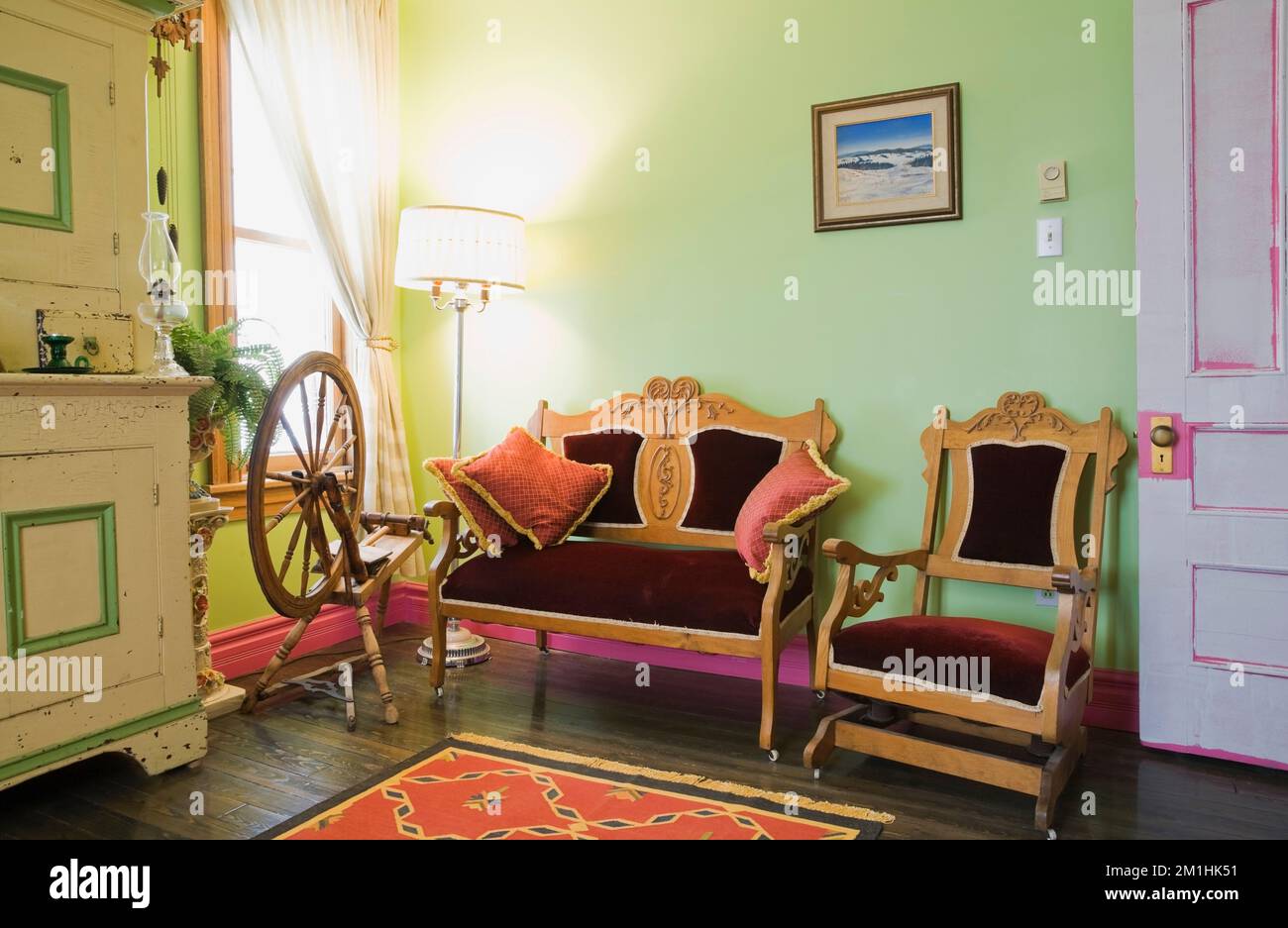 Circa 1850 pine wood buffet and Eastlake love seat and armchair in ...