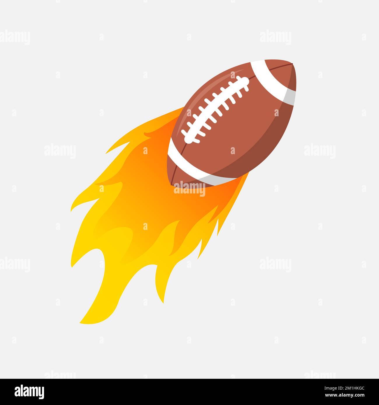 American Football ball in fire flame. Rugby fireball cartoon icon. Fast ball logo in motion isolated Stock Vector