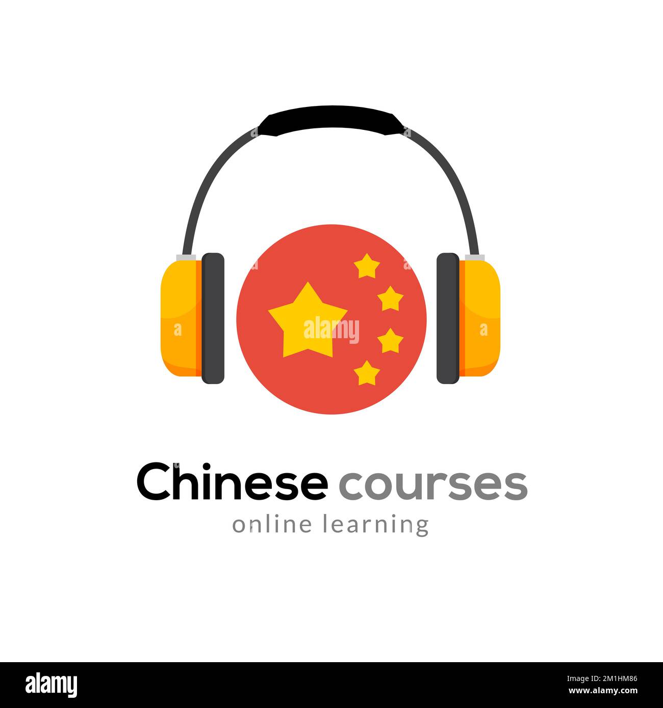 Chinese language learning logo icon with headphones. Creative chinese