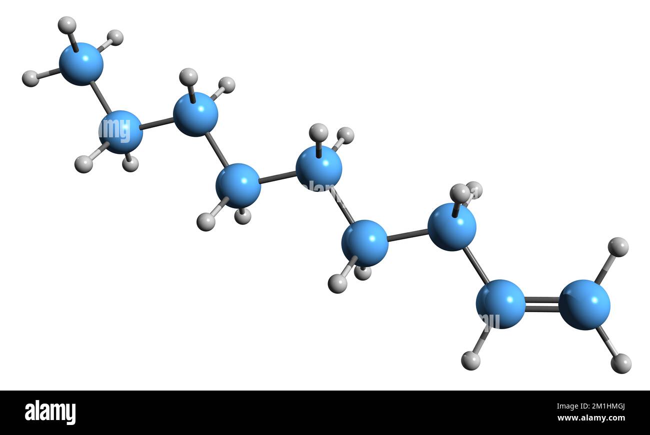 3D image of Nonene skeletal formula - molecular chemical structure of  alkene isolated on white background Stock Photo