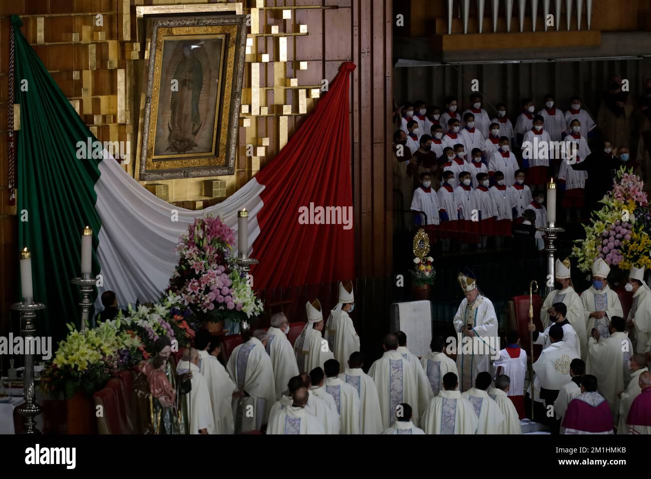 Mexico City, Mexico. 12th Dec, 2022. December 12, 2022, Mexico City, Mexico: Thousands of pilgrims arrive at the Basilica of Guadalupe to celebrate the Virgin of Guadalupe on the 491st anniversary of her apparition on Cerro del Tepeyac in Mexico City. on December 12, 2022 in Mexico City, Mexico. (Photo by Luis Barron/Eyepix Group/Sipa USA). Credit: Sipa USA/Alamy Live News Stock Photo