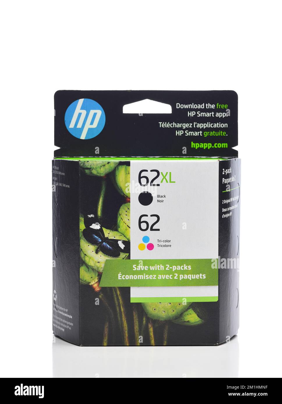 IRVINE, CALIFORNIA - 12 DEC 2022: A 2-pack package of HP Printer  Ink Cartridges, Black and Tri-Color. Stock Photo