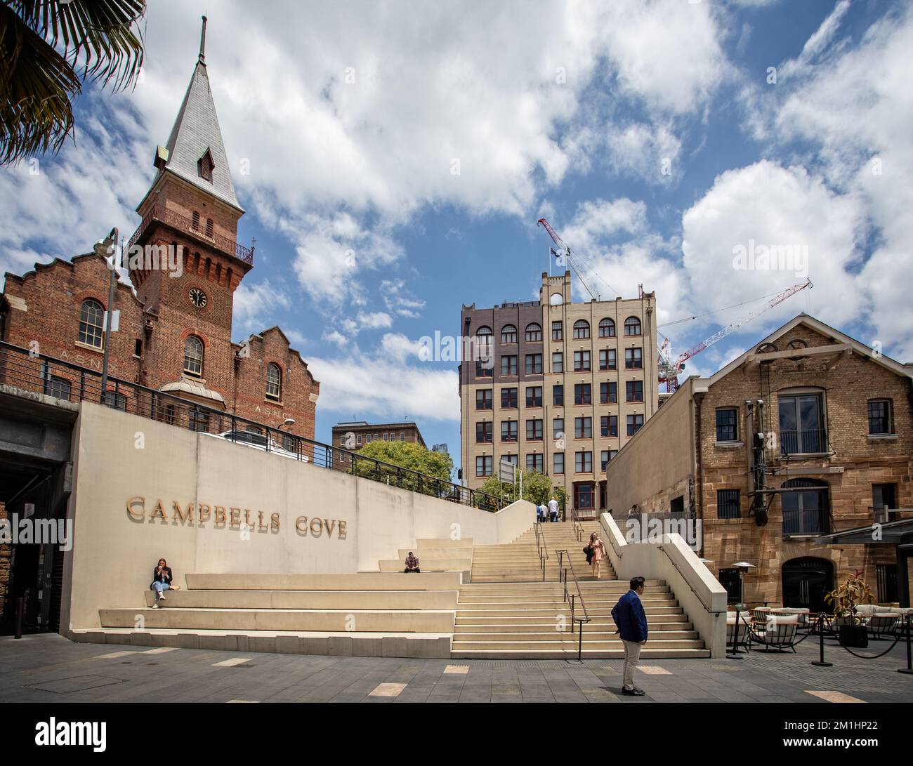 Steps in front of Campbells Cove sign in historic rocks area of central Sydney, Australia on 9 December 2022 Stock Photo