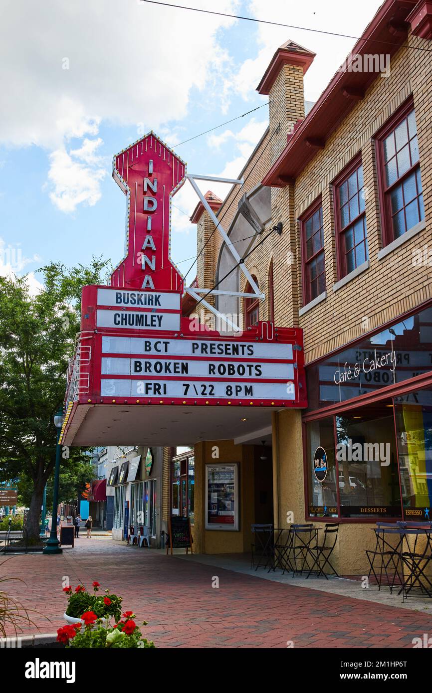 Beautiful red Indiana sign for BuskirkChumley Theater in Bloomington