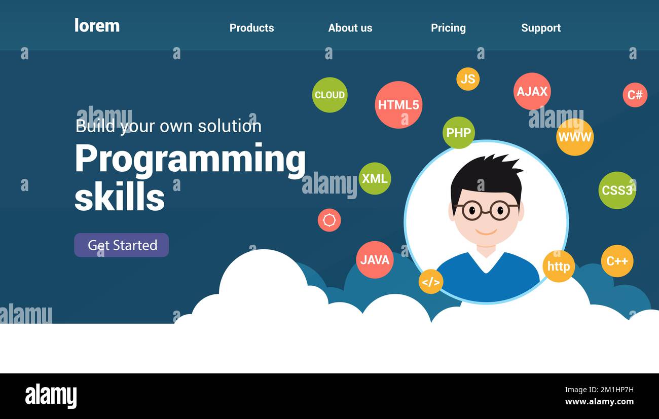 Programmer flat design graphic illustration. Computer geek programming ...