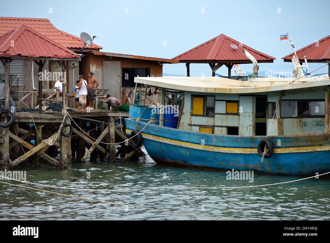 A fishing boat moored in the harbour in Kudat, Sabah, Borneo, Malaysia. Stock Photo