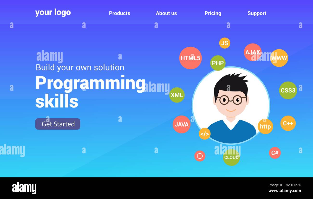 Programmer flat design graphic illustration. Computer geek programming ...