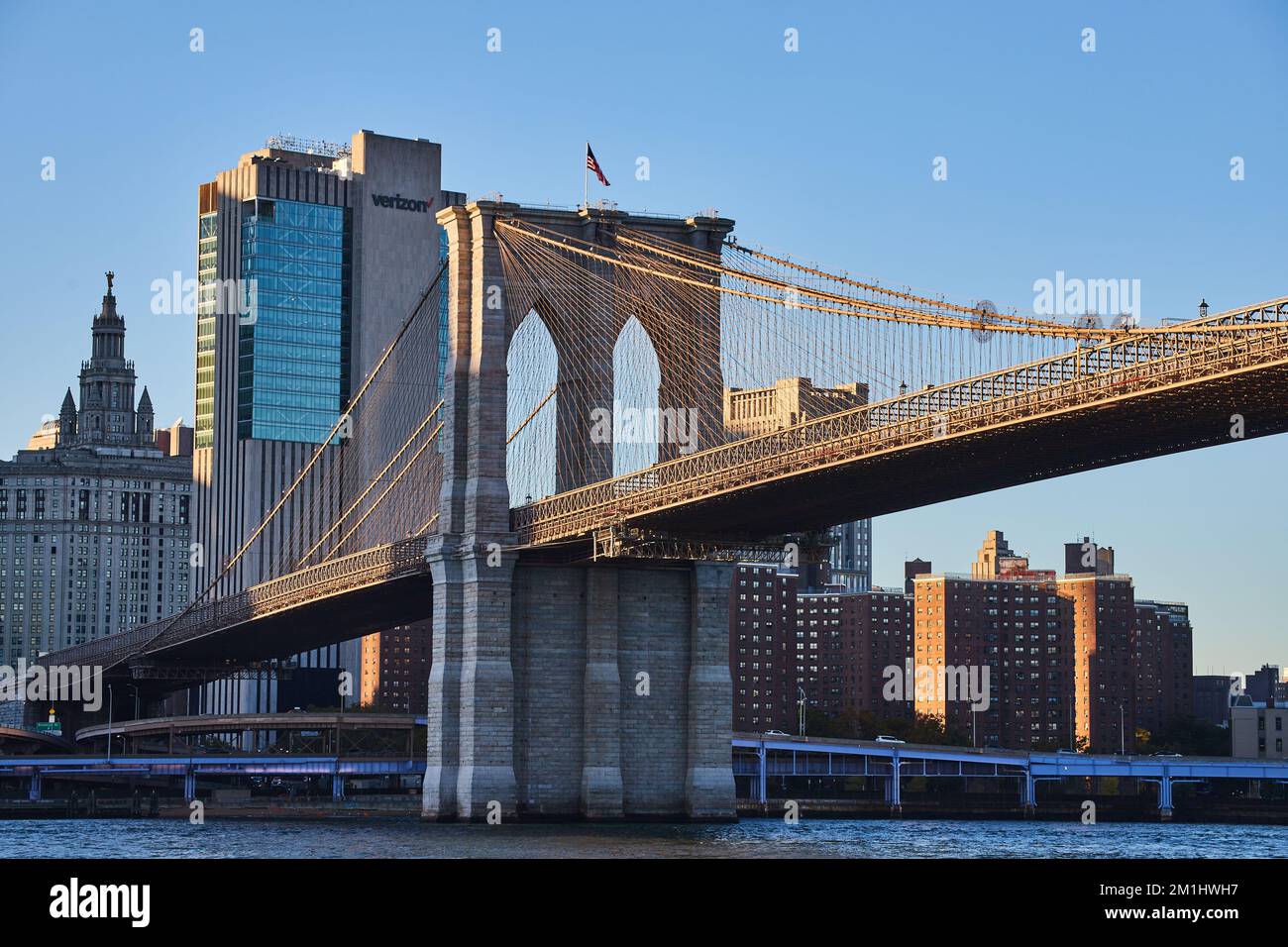 Stunning Brooklyn Bridge in New York City with skyline in background ...