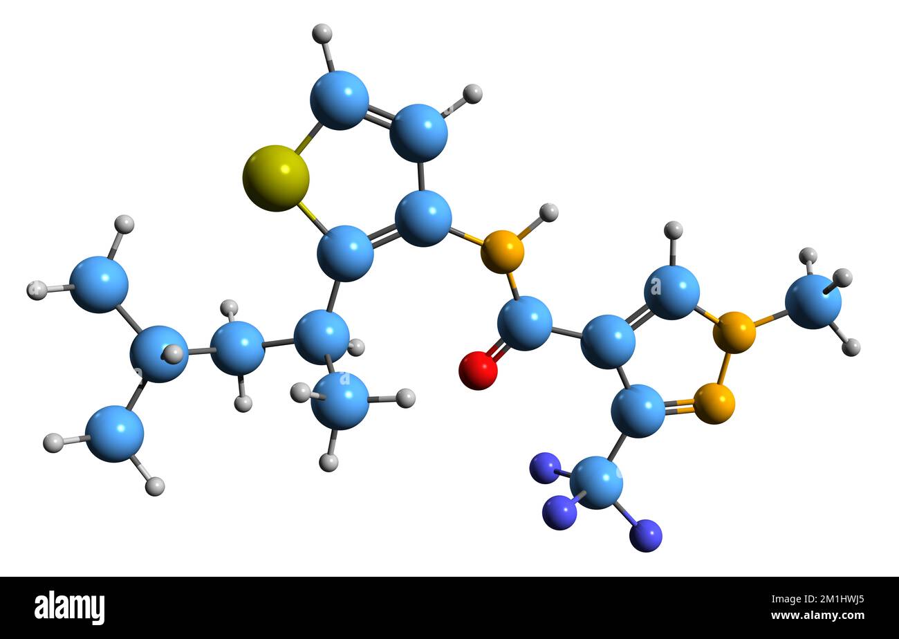 3D image of Penthiopyrad skeletal formula - molecular chemical structure of Fungicide isolated on white background Stock Photo