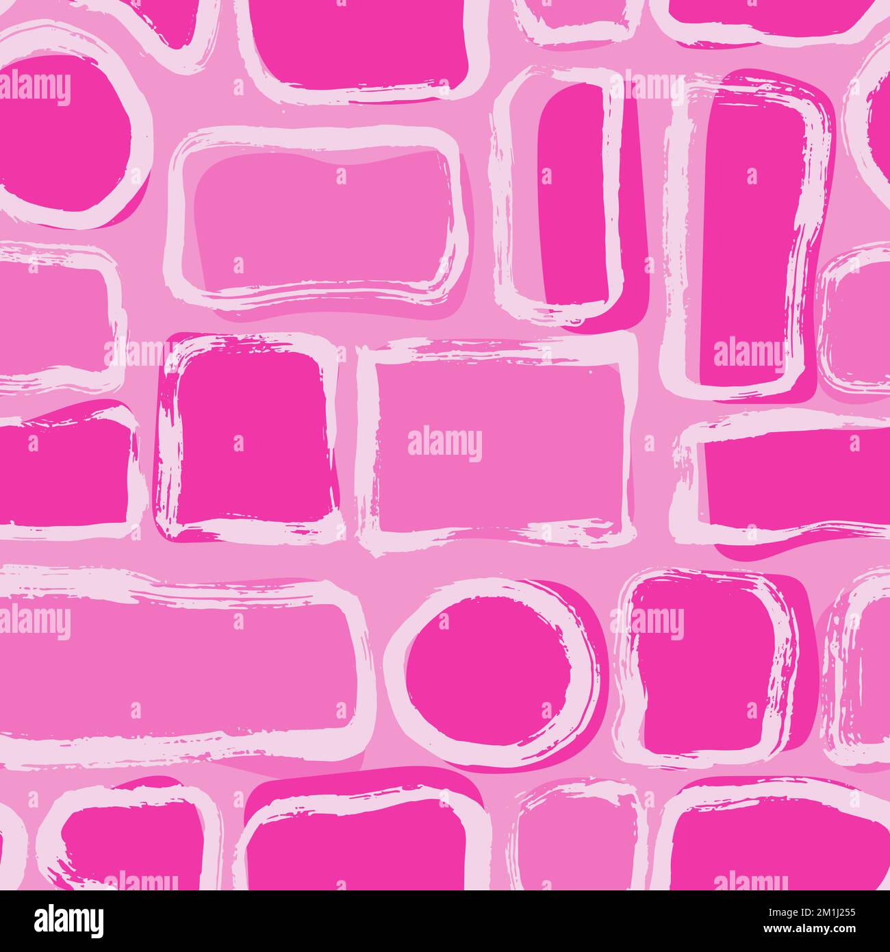 Pink Dry Brush Circles and Square Vector Seamless Pattern. Stock Vector