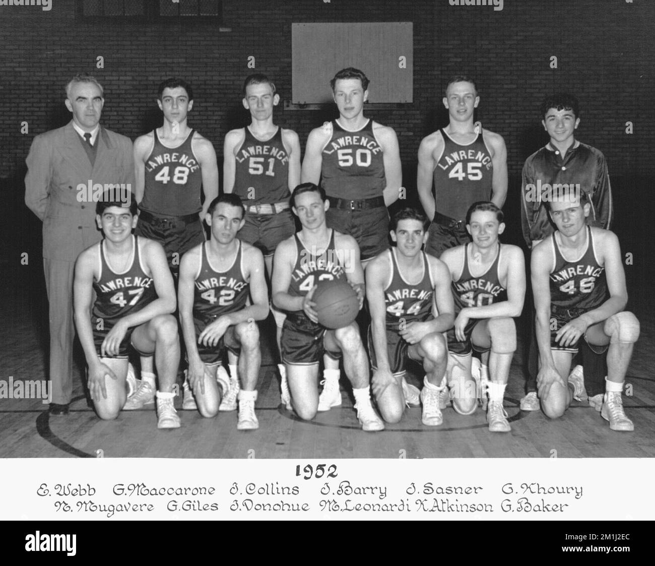 1952 Lawrence High School basketball team , Basketball players, Lawrence High School Lawrence, Mass. Stock Photo