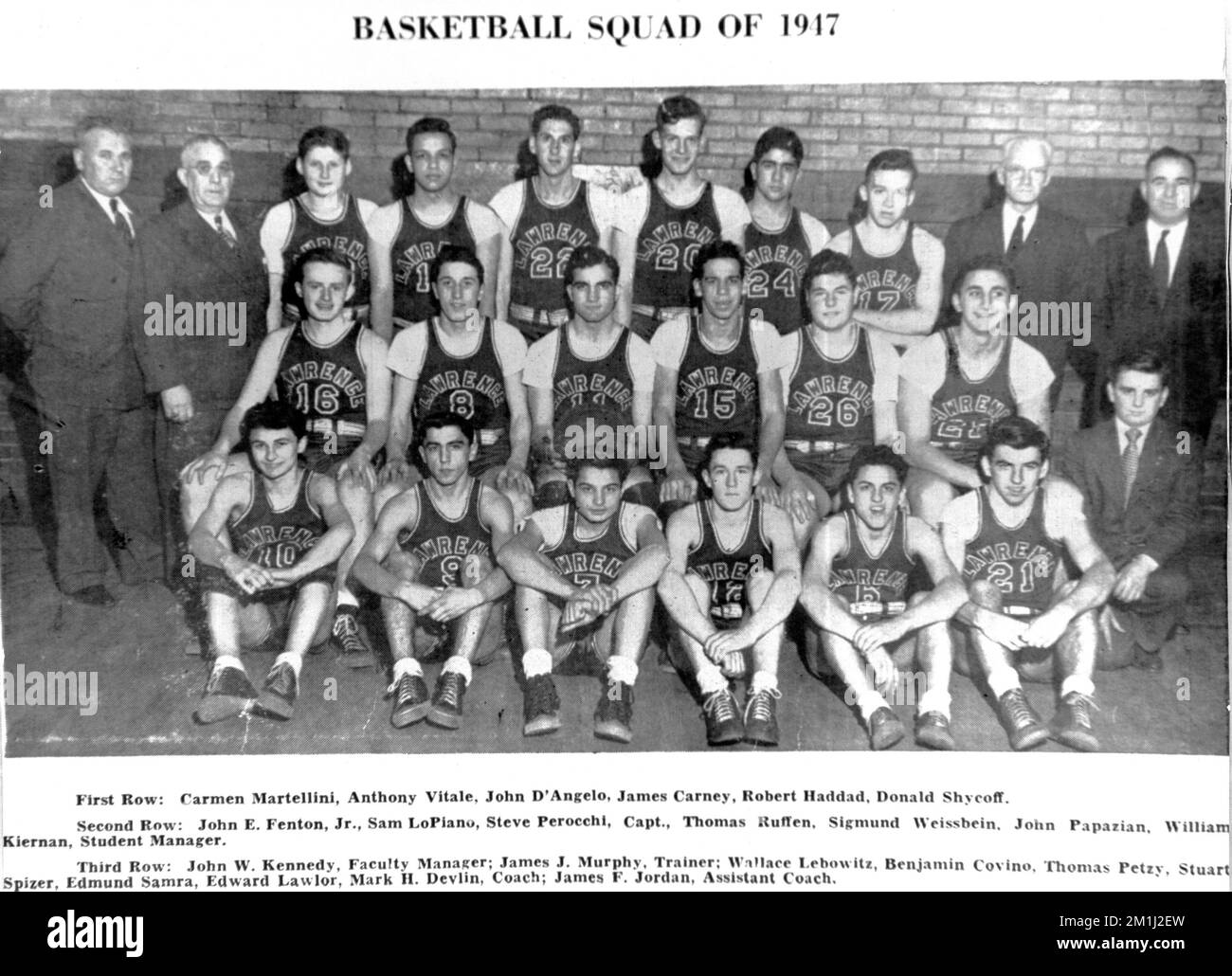 1947 Lawrence High School basketball team , Basketball players, Lawrence High School Lawrence, Mass. Stock Photo