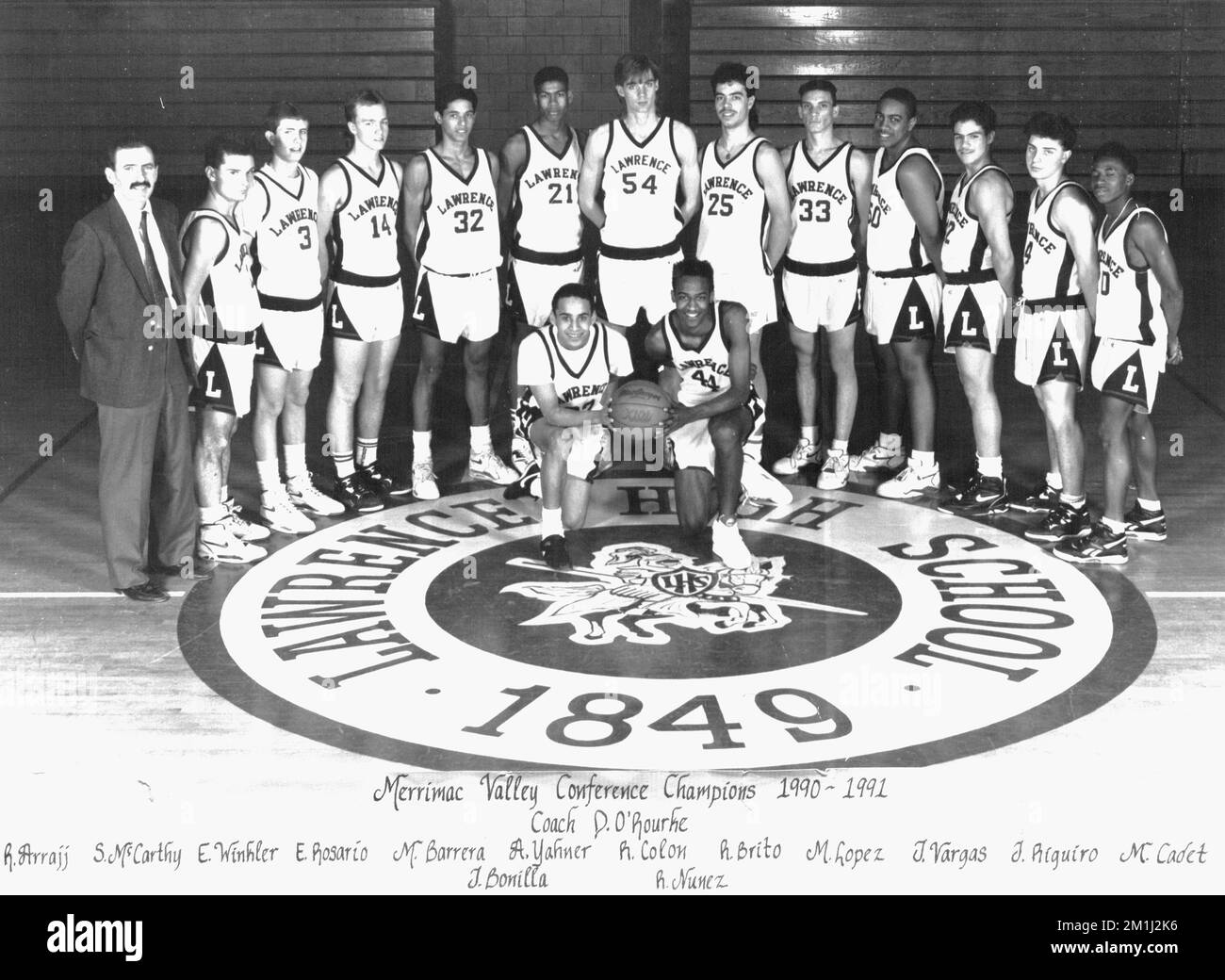 1990-91 Lawrence High School basketball team , Basketball players, Lawrence High School Lawrence, Mass. Stock Photo