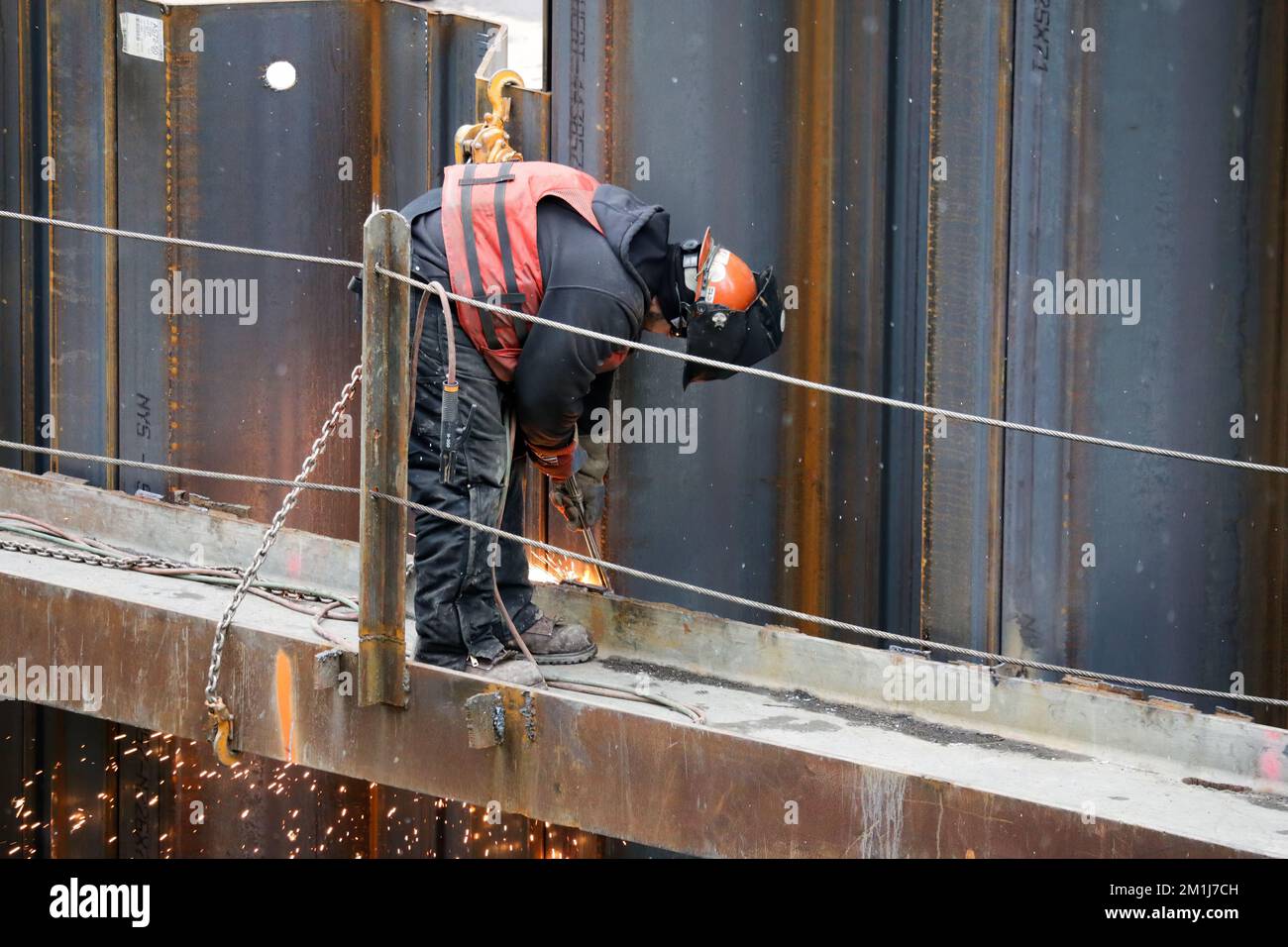 Welder at work. Construction site, Chicago, Illinois. Stock Photo
